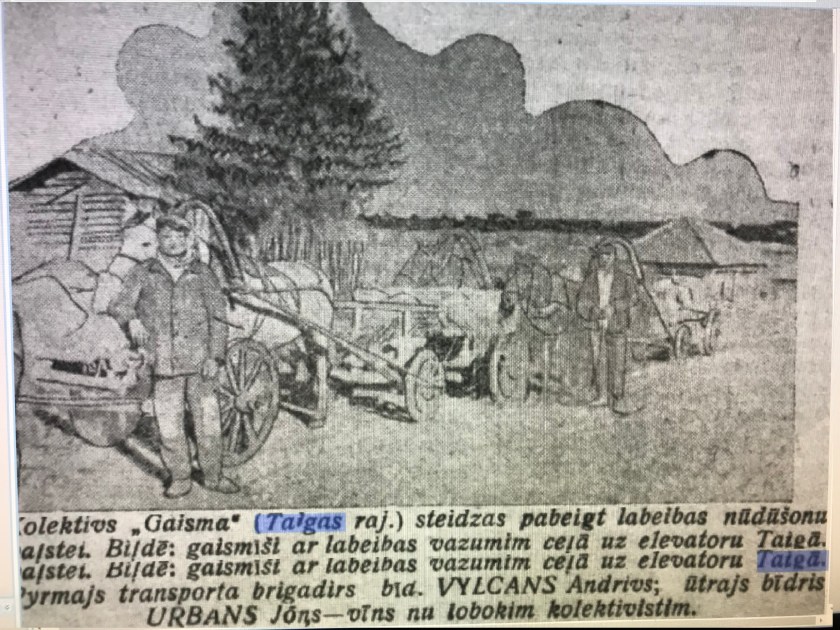 Колхозники коллектива ГАЙСМА везут зерно на элеватор в г.Тайга. На переднем плане ВЫЛЦАН Андрей, на вт