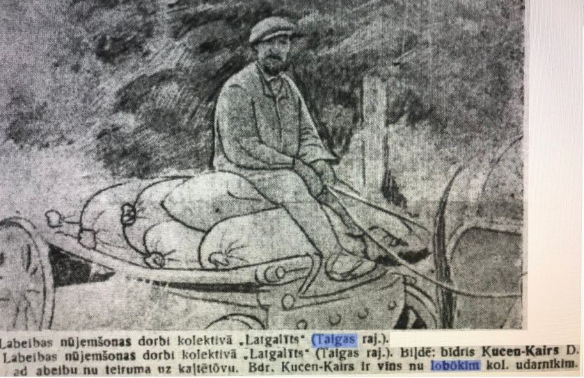 КУЦЕН-КАЙР Донат один из лучших ударников колхоза ЛАТГАЛЕЦ. Сентябрь 1936 года.